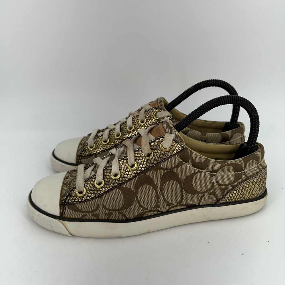 Coach Shoes Womens Size 7.5B Gema F0007 Gold Signature Canvas Lace Up Sneakers - Picture 4 of 16